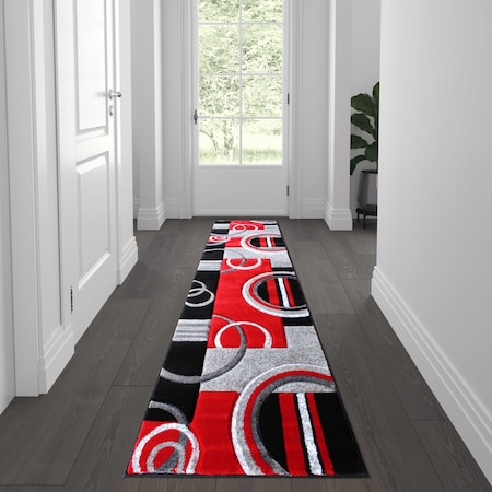 Flash Furniture Red 2' x 7' Geometric Abstract Area Rug KP-RG953-27-RD-GG